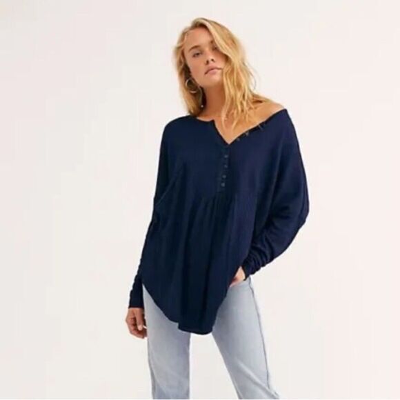Free People Leo Oversized Waffle Knit Top - Picture 1 of 5